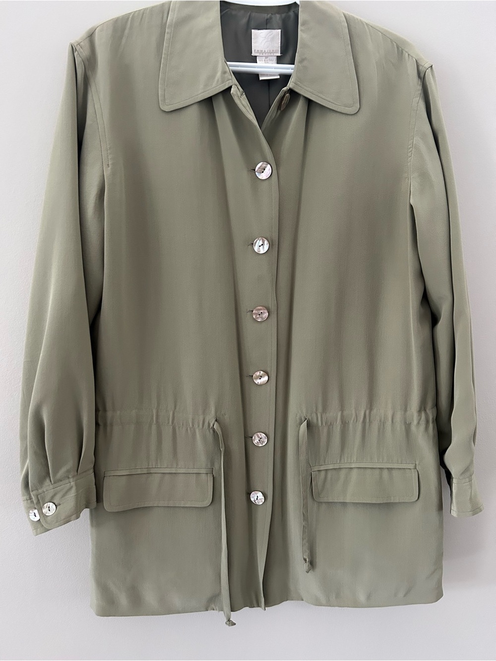 Vintage Emma James 100% Silk Lightweight Utility Women’s Sage Green Jacket - Picture 6 of 8
